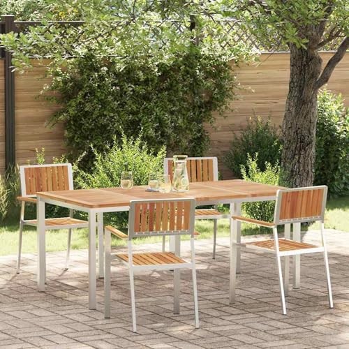 5-teiliges Garten Esstisch Set, Gartentisch 180x90x75 cm, Stapelbare Gartensessel 4 Stück, Loungemöbel Set Essgruppe Sitzgruppe for Terrasse Hotel Loungebereich Restaurant3334793 von Tidyard