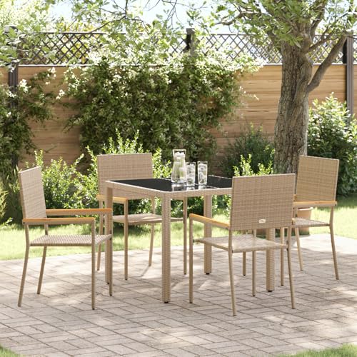 5-teiliges Garten Esstisch Set Beige Poly Rattan, Gartenmöbel Essgruppe Tisch für Terrasse Hotel Garten Loungebereich 5-teiliges Garten Esstisch Set Beige Poly Rattan, Gartenmöbel Essgruppe Tisch für Terrasse Hotel Garten Loungebereich von Tidyard