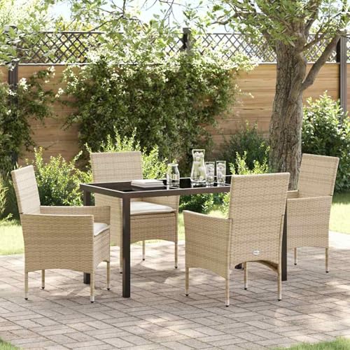5-teiliges Garten Esstisch Set mit Kissen Beige Poly Rattan, Loungemöbel Set Essgruppe Sitzgruppe for Terrasse Hotel Loungebereich Restaurant3379802 5-teiliges Garten Esstisch Set mit Kissen Beige Poly Rattan, Loungemöbel Set Essgruppe Sitzgruppe for Terrasse Hotel Loungebereich Restaurant3379802 von Tidyard