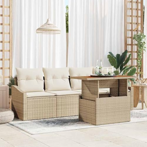 5-teiliges Garten Esstisch Set mit Kissen Beige Poly Rattan Akazie, Loungemöbel Set Essgruppe Sitzgruppe for Terrasse Hotel Loungebereich Restaurant3349770 5-teiliges Garten Esstisch Set mit Kissen Beige Poly Rattan Akazie, Loungemöbel Set Essgruppe Sitzgruppe for Terrasse Hotel Loungebereich Restaurant3349770 von Tidyard