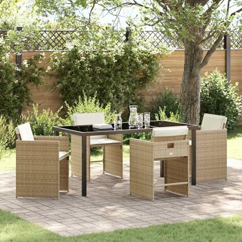 5-teiliges Garten Esstisch Set mit Kissen - Beiges Poly Rattan, Loungemöbel Set Essgruppe Sitzgruppe for Terrasse Hotel Loungebereich Restaurant3379990 von Tidyard