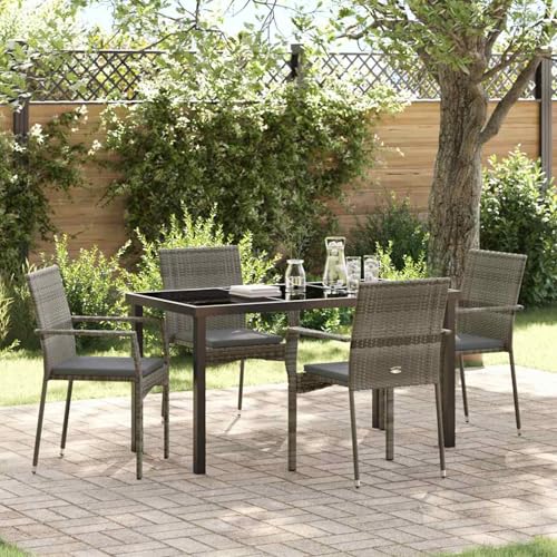 5-teiliges Garten-Esstisch-Set mit Kissen Grau Poly Rattan, Loungemöbel Set Essgruppe Sitzgruppe for Terrasse Hotel Loungebereich Restaurant3380094 5-teiliges Garten-Esstisch-Set mit Kissen Grau Poly Rattan, Loungemöbel Set Essgruppe Sitzgruppe for Terrasse Hotel Loungebereich Restaurant3380094 von Tidyard