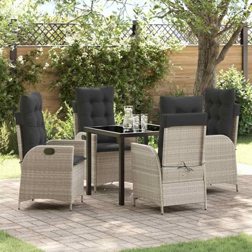 5-teiliges Garten-Esstisch-Set mit Kissen Hellgrau Poly-Rattan, Loungemöbel Set Essgruppe Sitzgruppe for Terrasse Hotel Loungebereich Restaurant3380520 von Tidyard