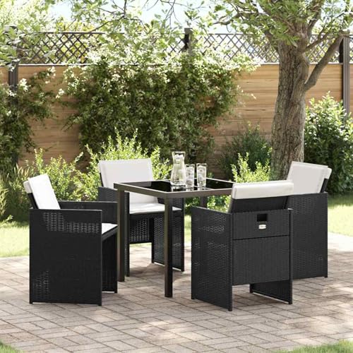 5-teiliges Garten Esstisch Set mit Kissen Schwarz Poly-Rattan, Loungemöbel Set Essgruppe Sitzgruppe for Terrasse Hotel Loungebereich Restaurant3379940 von Tidyard