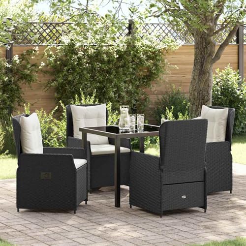 5-teiliges Garten-Esstischset schwarzes Poly-Rattan, Gartentisch Schwarz 80x80x73 cm, Loungemöbel Set Essgruppe Sitzgruppe for Terrasse Hotel Loungebereich Restaurant3380940 von Tidyard