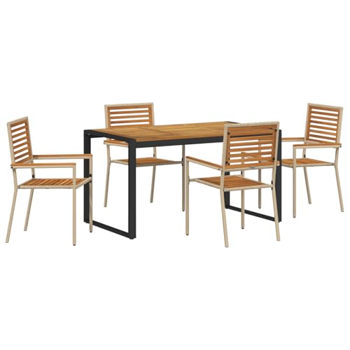 5-teiliges Garten Esszimmer Set Beige Akazie, Stapelbare Gartenstühle mit Kissen - Set von 2 in Beige Loungemöbel Set für Terrasse Hotel Garten Loungebereich von Tidyard