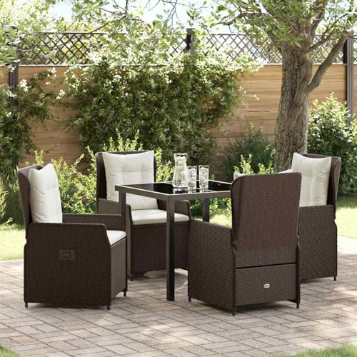 5-teiliges Garten Esszimmer Set Braun Poly Rattan, Gartentisch Schwarz 80x80x73 cm, Loungemöbel Set Essgruppe Sitzgruppe for Terrasse Hotel Loungebereich Restaurant3380947 von Tidyard