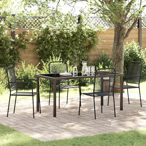 5-teiliges Garten Esszimmer Set Schwarz Baumwollseil und Stahl, Gartenmöbel Essgruppe Tisch für Terrasse Hotel Garten Loungebereich3379159 5-teiliges Garten Esszimmer Set Schwarz Baumwollseil und Stahl, Gartenmöbel Essgruppe Tisch für Terrasse Hotel Garten Loungebereich3379159 von Tidyard