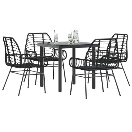 5-teiliges Garten-Esszimmerset aus schwarzem Polyrattanglas, Loungemöbel Set Essgruppe Sitzgruppe for Terrasse Hotel Loungebereich Restaurant3334535 von Tidyard