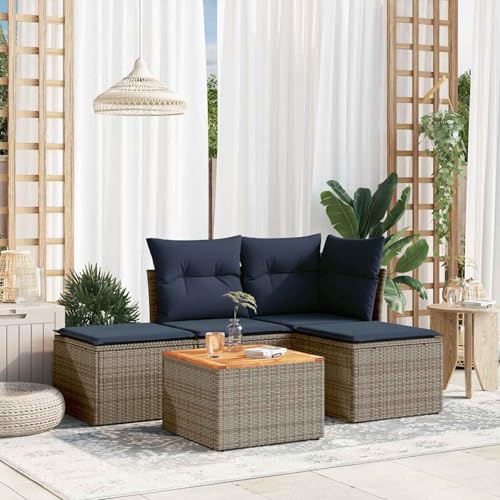 5-teiliges Gartensofa-Set mit Kissen, grau, Polyrattan, Outdoor Loungemöbel Sitzgruppe Essgruppe Sofa Sessel für Garten Terrasse Balkon3255921 von Tidyard