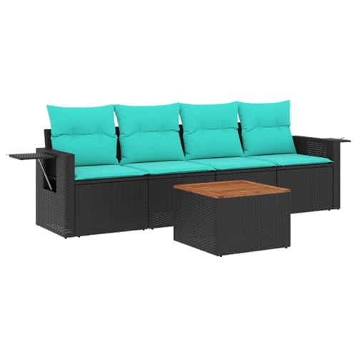 5-teiliges Gartensofa-Set mit Kissen, schwarzes Polyrattan, Outdoor Loungemöbel Sitzgruppe Essgruppe Sofa Sessel für Garten Terrasse Balkon3224440 von Tidyard