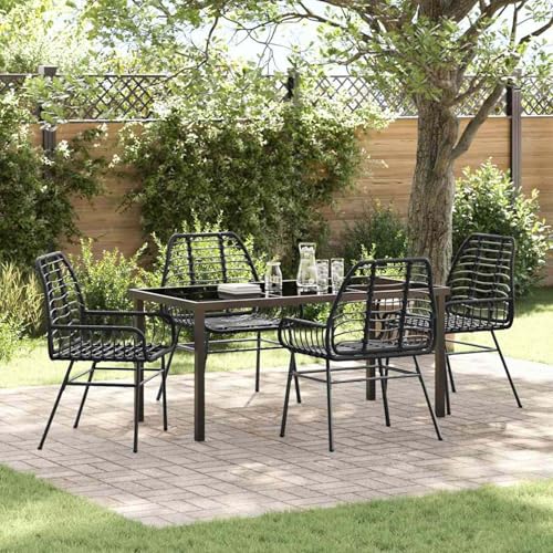5-teiliges Gartentisch-Set Schwarz Poly Rattan, Gartenmöbel Essgruppe Tisch für Terrasse Hotel Garten Loungebereich3380844 5-teiliges Gartentisch-Set Schwarz Poly Rattan, Gartenmöbel Essgruppe Tisch für Terrasse Hotel Garten Loungebereich3380844 von Tidyard
