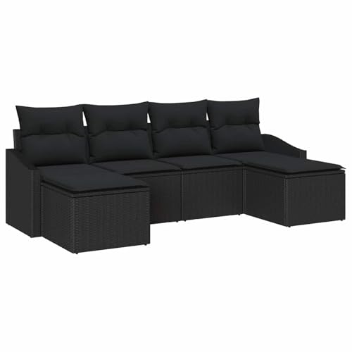 6-teilige Garten-Essgruppe mit Kissen, schwarzes Poly-Rattan, Loungemöbel Set Essgruppe Sitzgruppe for Terrasse Hotel Loungebereich Restaurant3355502 von Tidyard