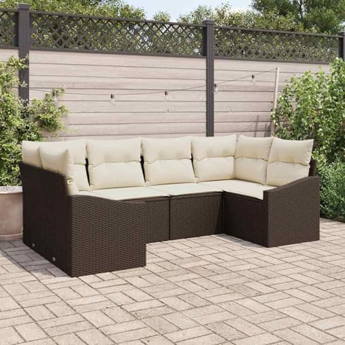 6-teiliges Garten Sofa Set mit Kissen Braun Poly Rattan, Outdoor Loungemöbel Sitzgruppe Essgruppe Sofa Sessel für Garten Terrasse Balkon3346858 von Tidyard