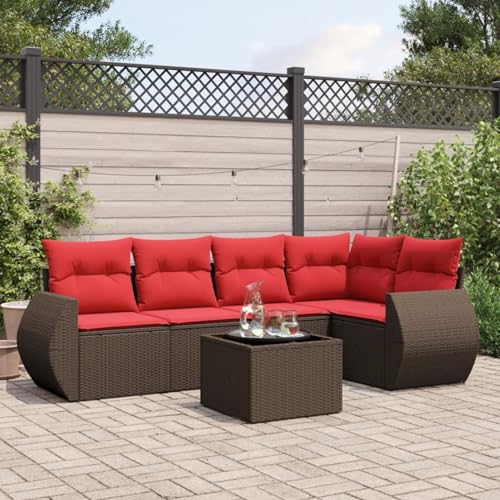 6-teiliges Gartensofa-Set mit Kissen, braun, Polyrattan, Outdoor Loungemöbel Sitzgruppe Essgruppe Sofa Sessel für Garten Terrasse Balkon3221343 von Tidyard