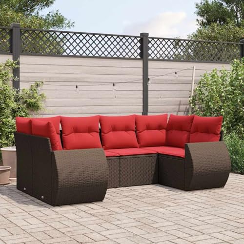 6-teiliges Gartensofa-Set mit Kissen, braun, Polyrattan, Outdoor Loungemöbel Sitzgruppe Essgruppe Sofa Sessel für Garten Terrasse Balkon3221783 von Tidyard