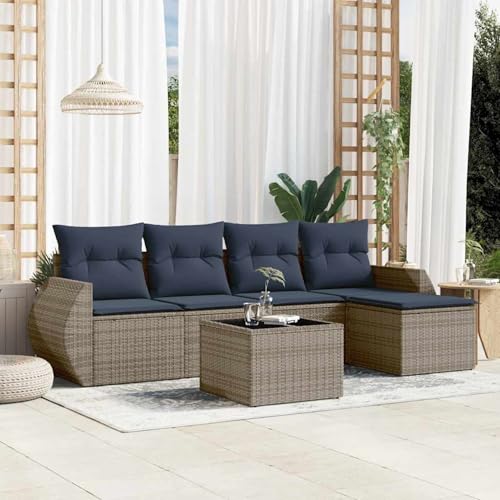 6-teiliges Gartensofa-Set mit Kissen, grau, Polyrattan, Outdoor Loungemöbel Sitzgruppe Essgruppe Sofa Sessel für Garten Terrasse Balkon3221300 von Tidyard
