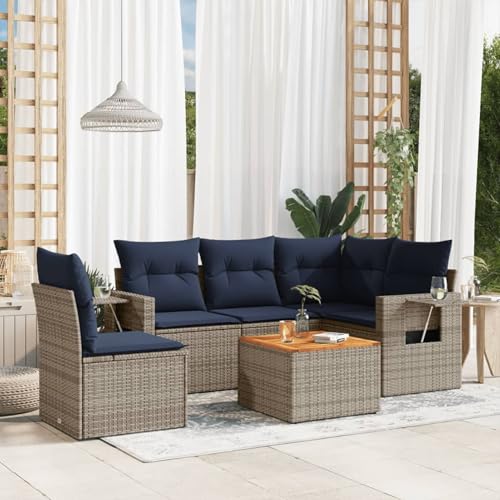 6-teiliges Gartensofa-Set mit Kissen, grau, Polyrattan, Outdoor Loungemöbel Sitzgruppe Essgruppe Sofa Sessel für Garten Terrasse Balkon3224570 von Tidyard