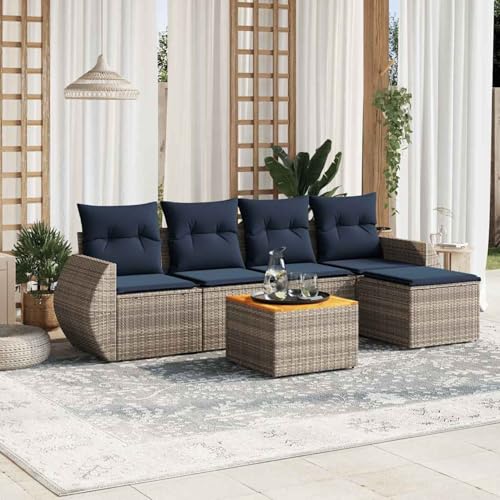 6-teiliges Gartensofa-Set mit Kissen, grau, Polyrattan, Outdoor Loungemöbel Sitzgruppe Essgruppe Sofa Sessel für Garten Terrasse Balkon3224983 von Tidyard