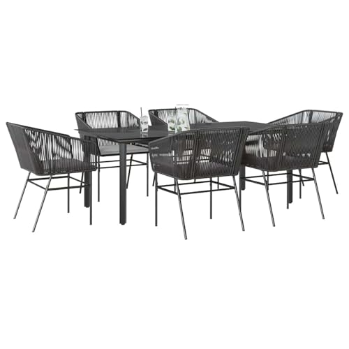 7-TLG. Garten-Essgruppe mit Kissen Schwarz Poly Rattan Glas, Loungemöbel Set Essgruppe Sitzgruppe for Terrasse Hotel Loungebereich Restaurant3334616 7-TLG. Garten-Essgruppe mit Kissen Schwarz Poly Rattan Glas, Loungemöbel Set Essgruppe Sitzgruppe for Terrasse Hotel Loungebereich Restaurant3334616 von Tidyard