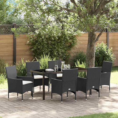 7 Teile Garten Essset mit Kissen Schwarz Poly Rattan, Gartentisch Schwarz 160x80x73 cm Gehärtetes Glas, Loungemöbel Set Sitzgruppe for Terrasse Hotel Loungebereich Restaurant3379769 von Tidyard