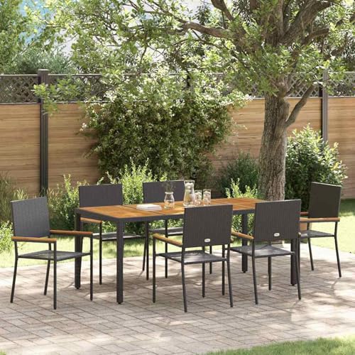 7-teilige Garten Essgruppe, Stapelbare Gartenstühle mit Kissen 2-teiliges Set in Schwarz Poly-Rattan, Loungemöbel Set Essgruppe Sitzgruppe for Terrasse Hotel Loungebereich Restaurant3365410 von Tidyard