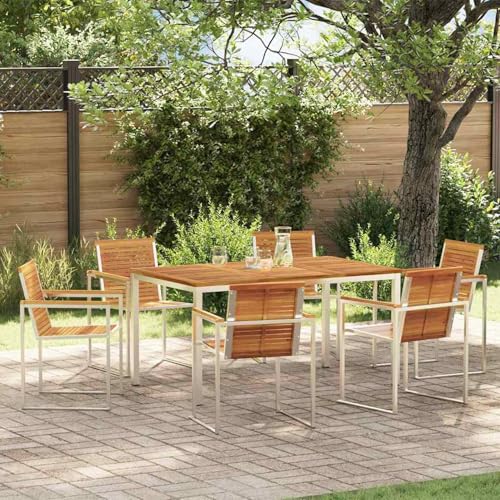 7-teilige Garten Essgruppe Solid Wood Akazie, Gartentisch 150x90x75 cm Solid Wood Akazie, Loungemöbel Set Essgruppe Sitzgruppe for Terrasse Hotel Loungebereich Restaurant3334808 von Tidyard