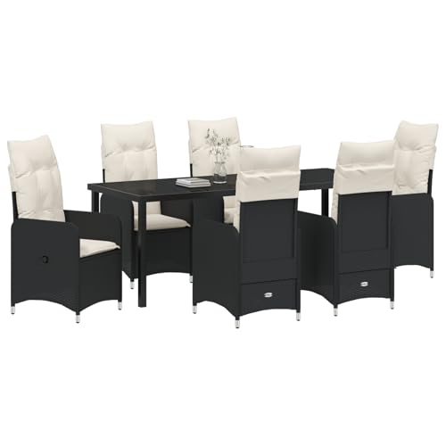 7-teiliges Garten-Dining-Set mit Kissen in schwarzem Poly Rattan Loungemöbel Set für Terrasse Hotel Garten Loungebereich 7-teiliges Garten-Dining-Set mit Kissen in schwarzem Poly Rattan Loungemöbel Set für Terrasse Hotel Garten Loungebereich von Tidyard