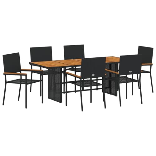 7-teiliges Garten Essgruppe Schwarz, Stapelbare Gartenstühle mit Kissen - 2-teiliges Set in Schwarz Loungemöbel Set für Terrasse Hotel Garten Loungebereich von Tidyard