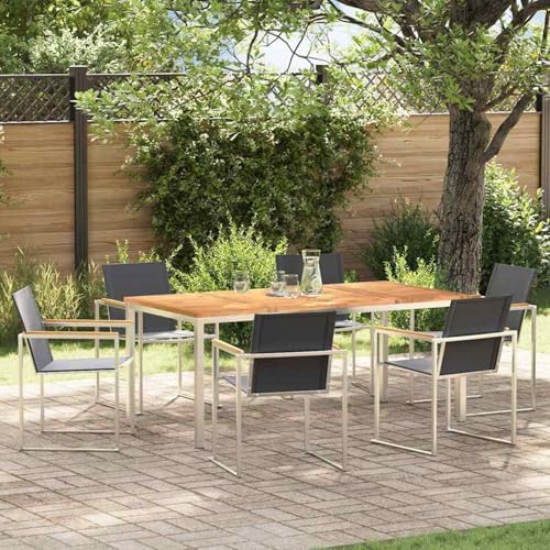 7-teiliges Garten Essset, Esstisch für draußen 180x90x75 cm aus massivem Teakholz, Loungemöbel Set Essgruppe Sitzgruppe for Terrasse Hotel Loungebereich Restaurant3334834 von Tidyard