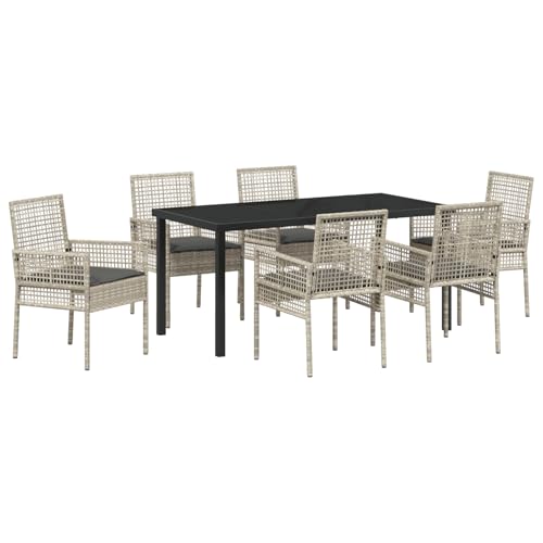 7-teiliges Garten Essset mit Kissen Hellgrau Poly Rattan Loungemöbel Set für Terrasse Hotel Garten Loungebereich 7-teiliges Garten Essset mit Kissen Hellgrau Poly Rattan Loungemöbel Set für Terrasse Hotel Garten Loungebereich von Tidyard