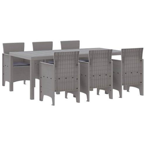 7-teiliges Garten Essset mit Kissen in Hellgrau aus Poly Rattan, Loungemöbel Set Essgruppe Sitzgruppe for Terrasse Hotel Loungebereich Restaurant3378730 von Tidyard