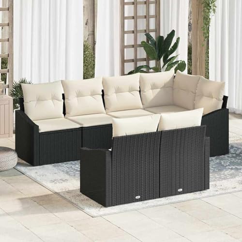 7-teiliges Garten Esstisch Set mit Kissen Schwarz Poly Rattan, Loungemöbel Set Essgruppe Sitzgruppe for Terrasse Hotel Loungebereich Restaurant3355426 von Tidyard