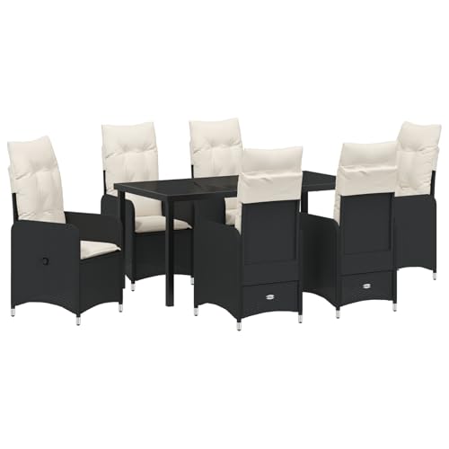 7-teiliges Garten-Esszimmer-Set mit Kissen in Schwarz Poly-Rattan Loungemöbel Set für Terrasse Hotel Garten Loungebereich 7-teiliges Garten-Esszimmer-Set mit Kissen in Schwarz Poly-Rattan Loungemöbel Set für Terrasse Hotel Garten Loungebereich von Tidyard