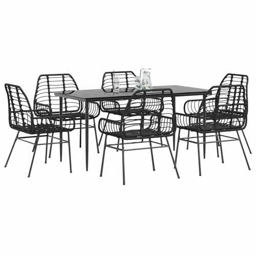 7-teiliges Garten-Esszimmerset aus schwarzem Polyrattanglas, Loungemöbel Set Essgruppe Sitzgruppe for Terrasse Hotel Loungebereich Restaurant3334440 von Tidyard