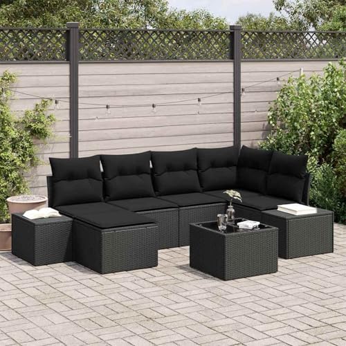 7-teiliges Garten Sofa Set mit Kissen Beige Poly-Rattan, Outdoor Loungemöbel Sitzgruppe Essgruppe Sofa Sessel für Garten Terrasse Balkon3347143 von Tidyard