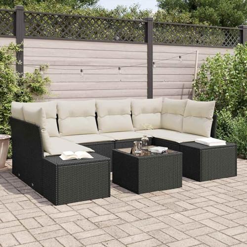 7-teiliges Garten Sofaset mit Kissen in Schwarz Poly Rattan, Outdoor Loungemöbel Sitzgruppe Essgruppe Sofa Sessel für Garten Terrasse Balkon3346957 von Tidyard