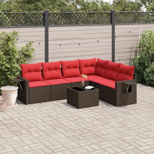 7-teiliges Gartensofa-Set mit Kissen, braun, Polyrattan, Outdoor Loungemöbel Sitzgruppe Essgruppe Sofa Sessel für Garten Terrasse Balkon3220223 von Tidyard