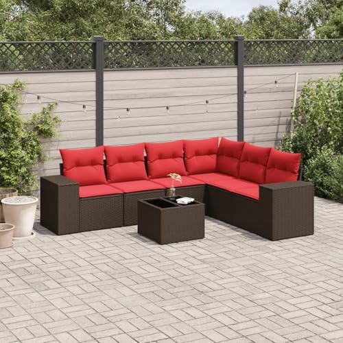 7-teiliges Gartensofa-Set mit Kissen, braun, Polyrattan, Outdoor Loungemöbel Sitzgruppe Essgruppe Sofa Sessel für Garten Terrasse Balkon3222623 von Tidyard