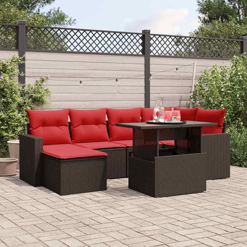 7-teiliges Gartensofa-Set mit Kissen, braun, Polyrattan, Outdoor Loungemöbel Sitzgruppe Essgruppe Sofa Sessel für Garten Terrasse Balkon3267424 von Tidyard