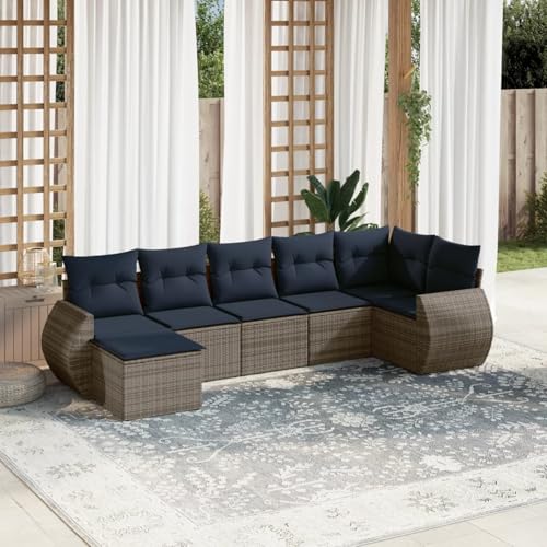 7-teiliges Gartensofa-Set mit Kissen, grau, Polyrattan, Outdoor Loungemöbel Sitzgruppe Essgruppe Sofa Sessel für Garten Terrasse Balkon3221700 von Tidyard
