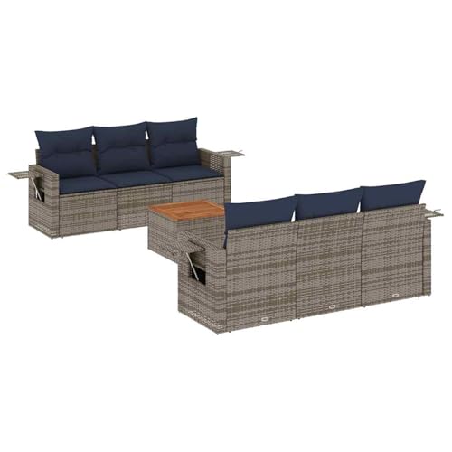 7-teiliges Gartensofa-Set mit Kissen, grau, Polyrattan, Outdoor Loungemöbel Sitzgruppe Essgruppe Sofa Sessel für Garten Terrasse Balkon3224458 von Tidyard