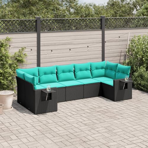 7-teiliges Gartensofa-Set mit Kissen, schwarzes Polyrattan, Outdoor Loungemöbel Sitzgruppe Essgruppe Sofa Sessel für Garten Terrasse Balkon3220586 von Tidyard