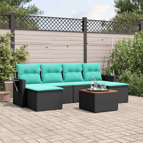 7-teiliges Gartensofa-Set mit Kissen, schwarzes Polyrattan, Outdoor Loungemöbel Sitzgruppe Essgruppe Sofa Sessel für Garten Terrasse Balkon3224685 von Tidyard