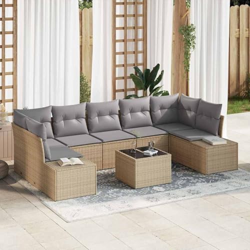 8-teiliges Garten Sofa Set mit Kissen Beige Poly Rattan, Outdoor Loungemöbel Sitzgruppe Essgruppe Sofa Sessel für Garten Terrasse Balkon3346980 von Tidyard