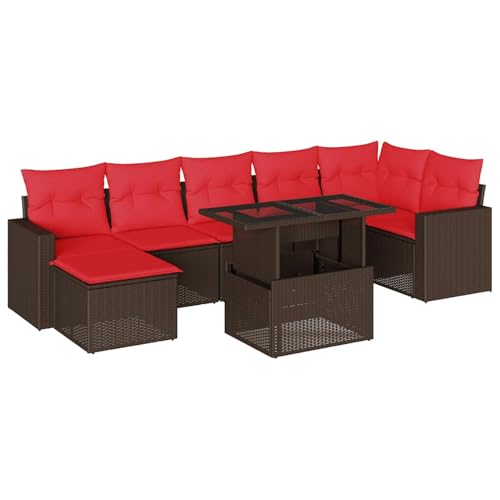 8-teiliges Gartensofa-Set mit Kissen, braun, Polyrattan, Outdoor Loungemöbel Sitzgruppe Essgruppe Sofa Sessel für Garten Terrasse Balkon3267434 von Tidyard