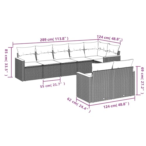 8-teiliges Gartensofa-Set mit Kissen, grau, Polyrattan, Outdoor Loungemöbel Sitzgruppe Essgruppe Sofa Sessel für Garten Terrasse Balkon3226152 von Tidyard