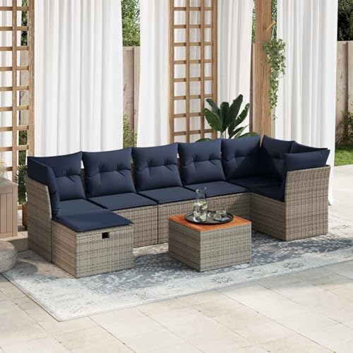 8-teiliges Gartensofa-Set mit Kissen, grau, Polyrattan, Outdoor Loungemöbel Sitzgruppe Essgruppe Sofa Sessel für Garten Terrasse Balkon3264736 von Tidyard