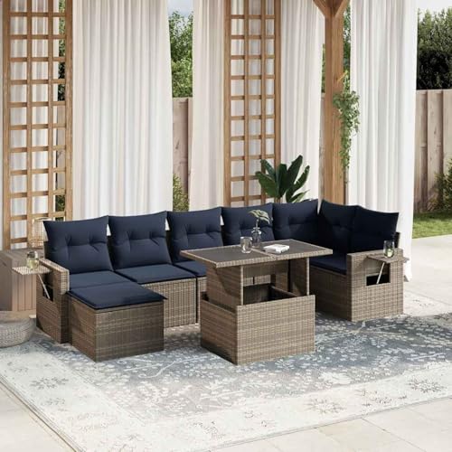 8-teiliges Gartensofa-Set mit Kissen, grau, Polyrattan, Outdoor Loungemöbel Sitzgruppe Essgruppe Sofa Sessel für Garten Terrasse Balkon3268061 von Tidyard