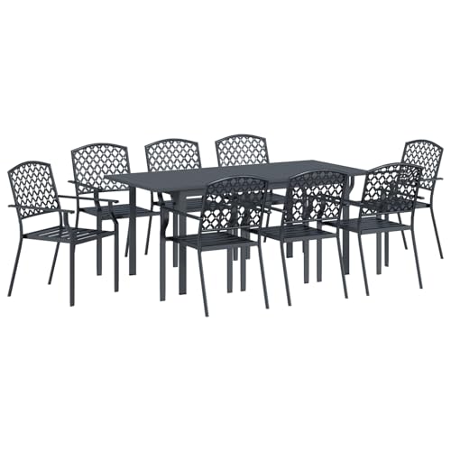 9-teilig Garten Essgruppe Anthrazit Stahl, Gartenstühle 4 Stück Stapelbar Anthrazit Stahl Loungemöbel Set für Terrasse Hotel Garten Loungebereich von Tidyard